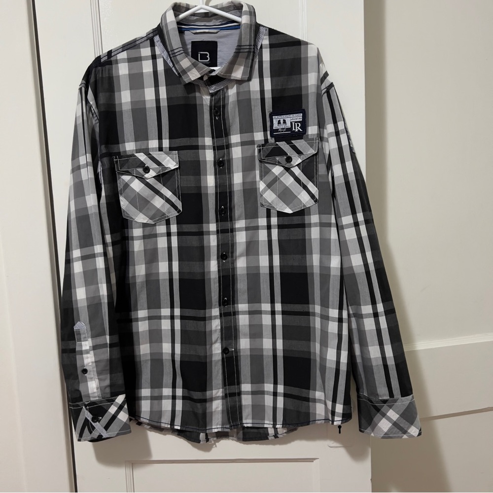 Black Ice Black and White Plaid Button Down